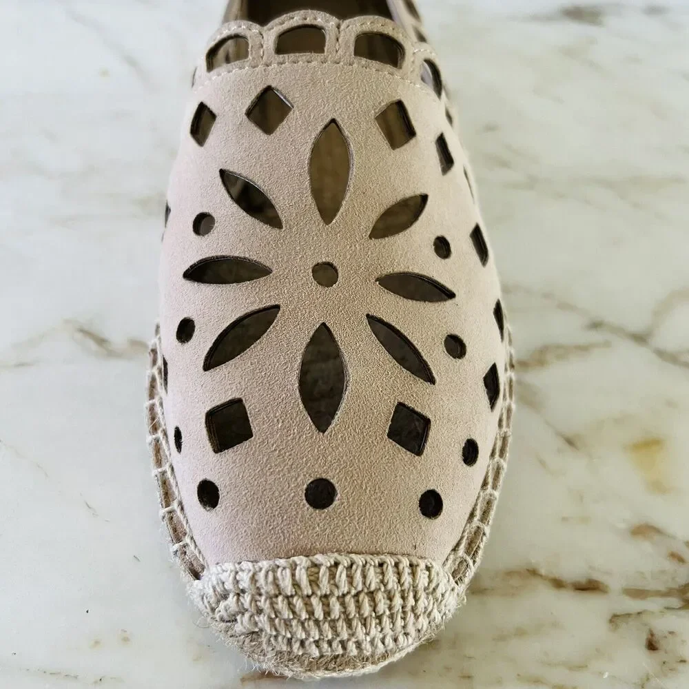 TORY BURCH May Desert Blush Tan Kid Suede Espadrille Flats - US 9.5